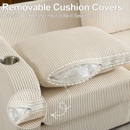 Vista 5 de Sofá de 3 Plazas Extragrande de 87.4", Sofá Tapizado para Sala de Estar, Loveseat Moderno de Asiento Profundo y Cómodo con Portavasos, Sofá Loveseat