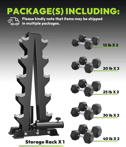 Vista 2 de HANDBODE Dumbbell Set with A-Frame Rack, Rubber Coated Dumbbells 260-600 lb