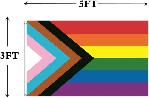 Vista 2 de Bandera del orgullo del progreso de 3 x 5 pies, pancarta de arco iris de orgullo gay de apoyo comunitario LGBT con 2 ojales de latón, doble costura