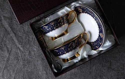 Vista 2 de TFE's - Juego de taza de té y platillo, 6 piezas de porcelana de hueso con diseño vintage, juego de taza de café y taza de espresso para cualquier