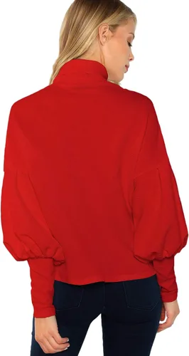 Vista 2 de Romwe Blusa casual de manga larga con cuello alto para mujer