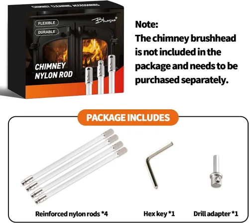 Vista 6 de Kit de deshollinador Bluesea de 4 piezas con varilla de nylon, accesorios para limpieza de chimenea con llave hexagonal y adaptador para taladro