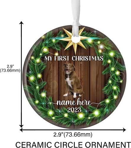 Vista 2 de Prezzy Adorno personalizado de Aussiedor para la primera Navidad, corona divertida 2023, decoración del árbol de Navidad, regalos de recuerdo