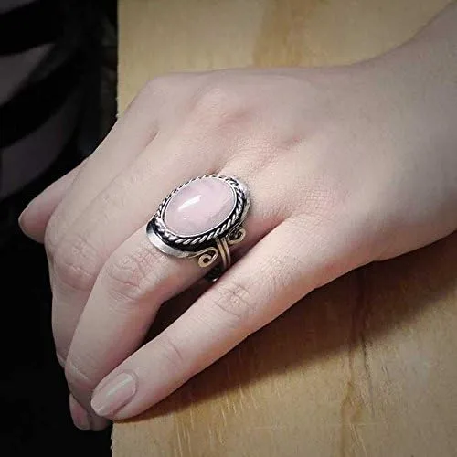 Vista 2 de Mia Jewel Shop Anillo ajustable ovalado semiprecioso de cristal curativo con borde de metal plateado, joyería hecha a mano para mujer, accesorios