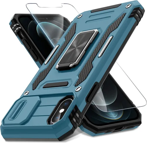 Vista 369 de DEERLAMN Funda para iPhone Xs Max con funda deslizante para cámara + protector de pantalla, soporte giratorio de anillo de grado militar a prueba