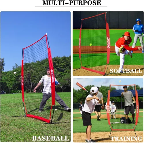 Vista 5 de Pantalla portátil de lanzamiento de béisbol y softbol, red de protección de jarra de 4 x 7 pies con bolsa de transporte y estacas de tierra, red