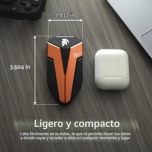 Vista 3 de DATO SSD externo de 1 TB, SSD portátil ARES Amber Shield, hasta 1600/1500 MB/s, compatible con OTG, IP67 impermeable USB 3.2 Gen 2x2 tipo C unidad