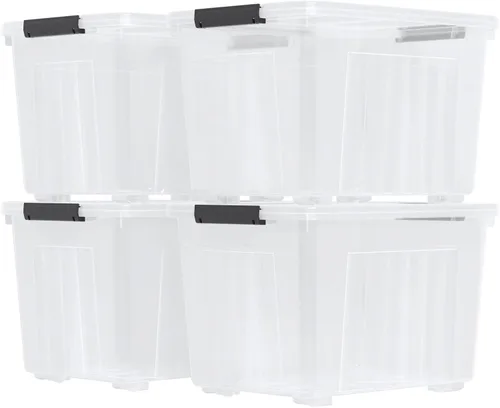 Vista 8 de Caja de almacenamiento de plástico de 12 cuartos de galón con asa, paquete de 6 contenedores transparentes con pestillo Clear, Stackable, Plastic