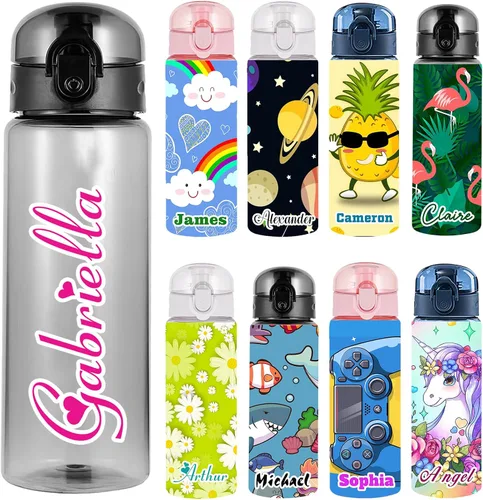 Vista 30 de Botellas de agua personalizadas con tapa, botella personalizada de 26 onzas con nombre, botellas de agua de plástico personalizadas, a prueba