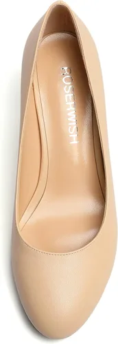 Vista 5 de ROSERWISH Zapatos de vestir con punta redonda para mujer, sexy, elegante, tacón de aguja medio, para fiesta de boda, 2.5 pulgadas