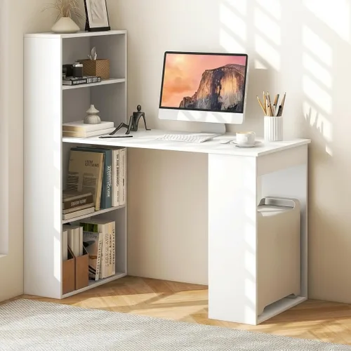 Vista 11 de Tangkula Escritorio para computadora con estantería, escritorio para escritura y estudio con estantes de almacenamiento y soporte para CPU, estación