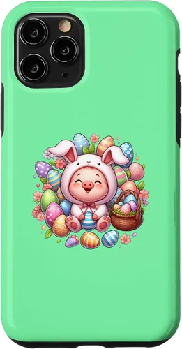 Vista 10 de iPhone 15 Easter Pig in a Easter Bunny Costume Case