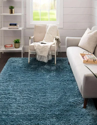 Vista 4 de Rugs.com - Alfombra de la colección Infinity, alfombra de pelo mullido sólida de 2 x 3 pies, color azul Egeo, perfecta para salas de estar