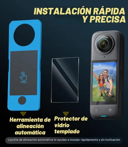 Vista 2 de Orzero Paquete de 3 protectores de pantalla de cámara compatibles con accesorios Insta360 X4 Air con herramienta de alineación automática, protector