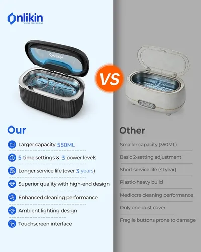 Vista 2 de Limpiador ultrasónico de joyas de 35W, limpiador de retenedor de 45KHz para joyas, 5 temporizadores y 3 modos de potencia, para anteojos, anillos