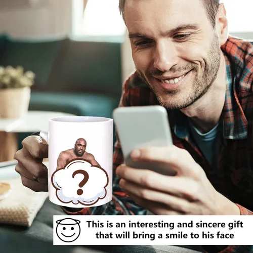 Vista 4 de Taza de café divertida, taza personalizada, taza Barry Wood, la imagen aparece al calentar, regalos de elefante blanco para adultos, usada