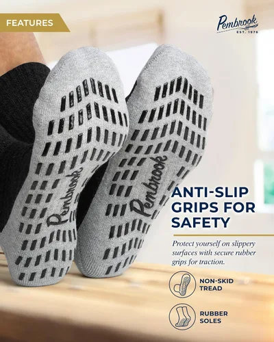 Vista 2 de Pembrook 4 pares de calcetines antideslizantes para hombres, mujeres, marido, papá, calcetines de agarre para hospital, yoga, pilates, barre