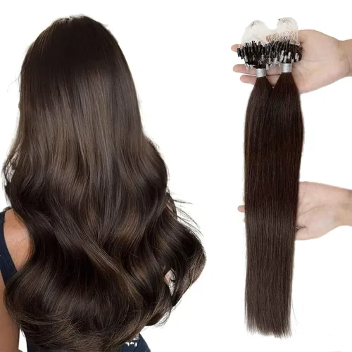 Vista 14 de Extensiones de cabello humano microlink de 16 pulgadas, extensiones de cabello natural suave de microcuentas, color #1 negro azabache, 100% cabello