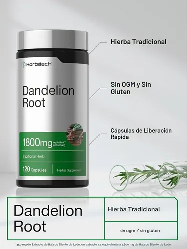 Vista 4 de Horbäach Suplemento de raíz de diente de león 120 cápsulas Sin OMG, sin gluten