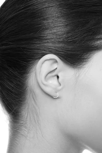 Vista 3 de Aretes Huggie de oro amarillo o blanco de 14 k de grosor de 0.079 in (0.433 x 0.433 in)