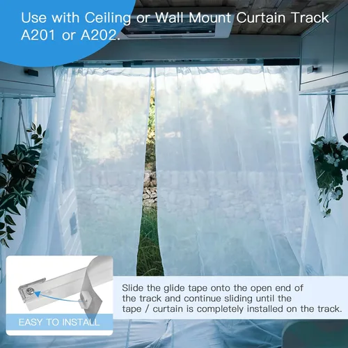 Vista 3 de Cinta deslizante transparente para caravanas, deslizantes para cortinas de caravana de 1/2 pulgada, 72 pulgadas, cinta deslizante de cortina A115