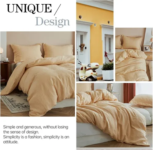 Vista 5 de Simple&Opulence Juego de funda de edredón 100% lino, 3 piezas, estilo básico, lino lavado francés, color sólido, suave, transpirable, ropa de cama