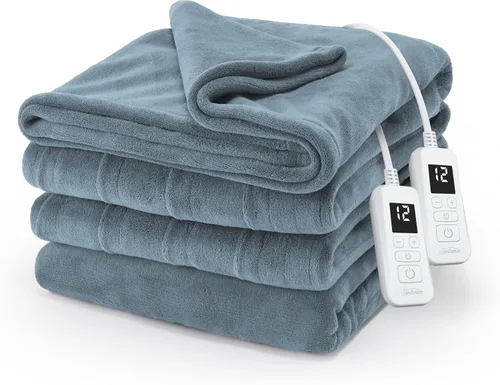 Vista 16 de Manta eléctrica térmica Sunbeam Royal Luxe de microfelpa, 12 ajustes de calor, apagado automático seleccionable de 12 horas, calentamiento rápido