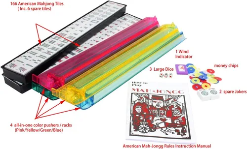 Vista 2 de 166 Azulejos American Mahjong Set Red Phoenix Soft Bag 4 Color Empujadores/Racks Fácil Llevar Mahjongg Occidental