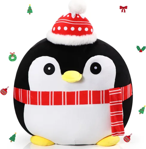 Vista 8 de Huwena Almohada de felpa grande de 14 pulgadas, decoración de Navidad, suave y tierna, cojín de peluche para abrazar, regalo para Navidad, fiestas