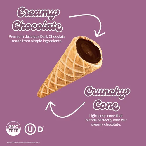 Vista 4 de Muddy Bites - Pasabocas de cono de gofre rellenos de chocolate en tamaño bocado para aperitivo o postre, cobertura de helado, chocolate premium