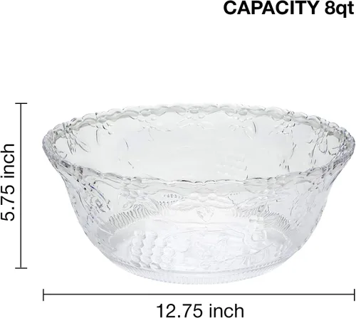 Vista 2 de Recipiente de plástico con cucharón – Tazones de plástico transparente – Juego de ponche reciclable sin BPA y cucharón de 5 onzas – Tazón de ponche