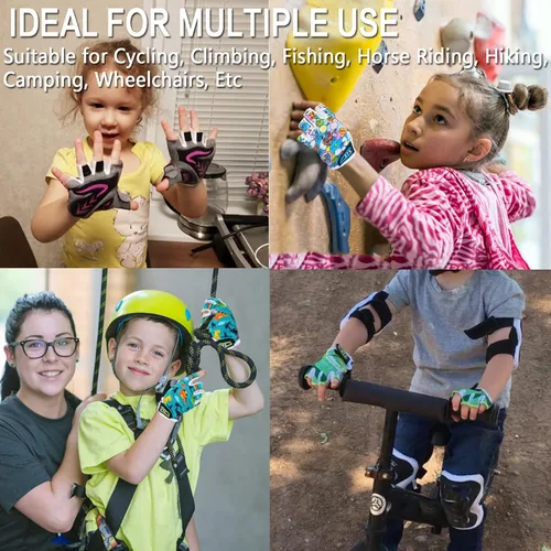 Vista 5 de Guantes de ciclismo para niños, para deportes al aire libre, bicicleta de montaña y carretera, barras, para niños y niñas de 2 a 10 años