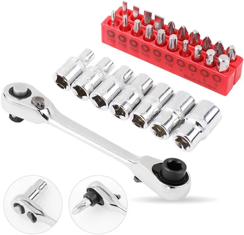 Vista 5 de Mini llave de trinquete de enchufe rápido de 1/4 pulgadas Varilla Destornillador Llave de punta doble