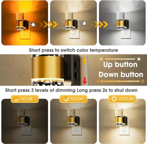 Vista 4 de L LOHAS LED Las luces nocturnas se enchufan a la pared, luz nocturna con Anillo de oro-3CCT