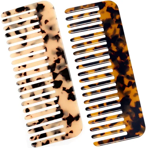 Vista 10 de Peine de dientes anchos, peine desenredante grande, peine desenredante de celulosa para cabello grueso, rizado, ondulado, húmedo y seco, paquete