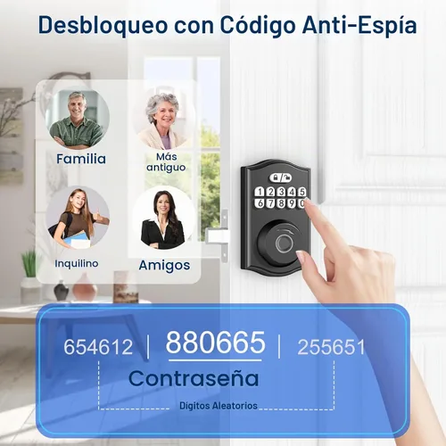 Vista 6 de Cerradura de puerta inteligente - Entrada sin llave con huella dactilar/Bluetooth APP control/contraseña, bloqueo automático, código de una sola