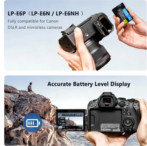 Vista 4 de JYJZPB Batería LP-E6P, 2800mAh LP-E6 LP-E6N LP-E6NH LP-E6P Batería para Canon EOS R R5 R6 R7 R8, R5/R6 Mark II, EOS 70D 80D 90D, 5D 6D 7D Mark
