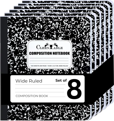 Vista 26 de CLEENTABLE Juego de 5 cuadernos de composición con rayas universitarias para estudiantes, color negro