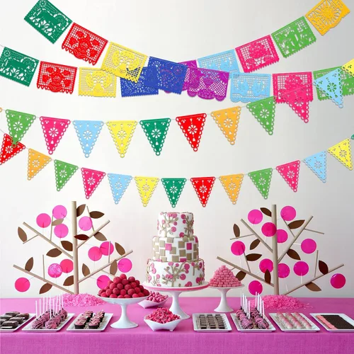 Vista 7 de Qpout Paquete de 4 carteles de decoración de fiesta mexicana, guirnalda de fieltro del día de los muertos, colorido cartel mexicano para fiesta