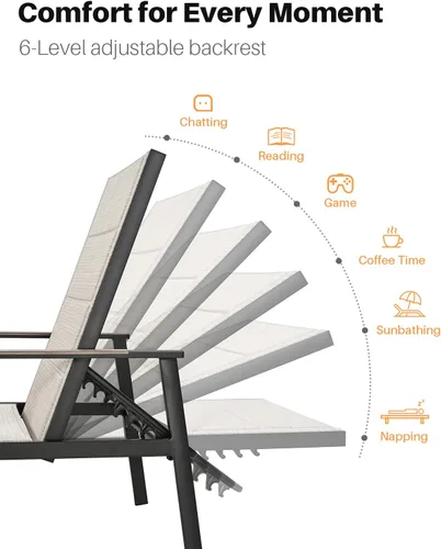 Vista 4 de Tumbona para exteriores, silla de aluminio nunca oxidada para patio, silla de piscina de textileno de doble capa con respaldo ajustable de 6