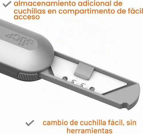 Vista 3 de Cuchillo utilitario con mango de metal, hoja de cerámica amigable con los dedos, se retrae automáticamente para mayor seguridad, mango de metal La