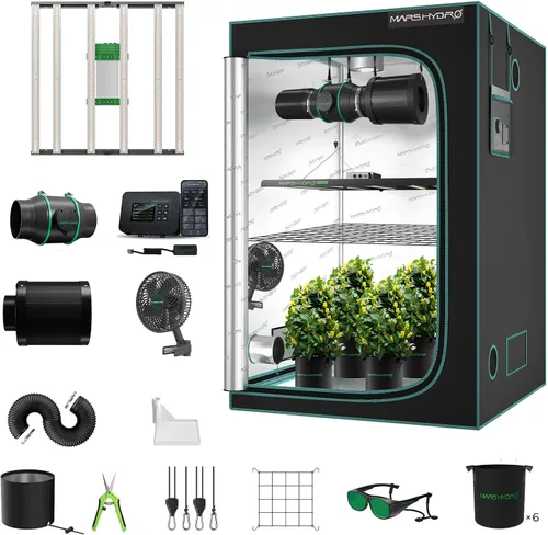 Vista 12 de MARS HYDRO Kit completo de tienda de cultivo de 2 x 2 con ventilador de 10 velocidades, luz LED TS600 de 100 W de espectro completo, 24 x 24 x 55