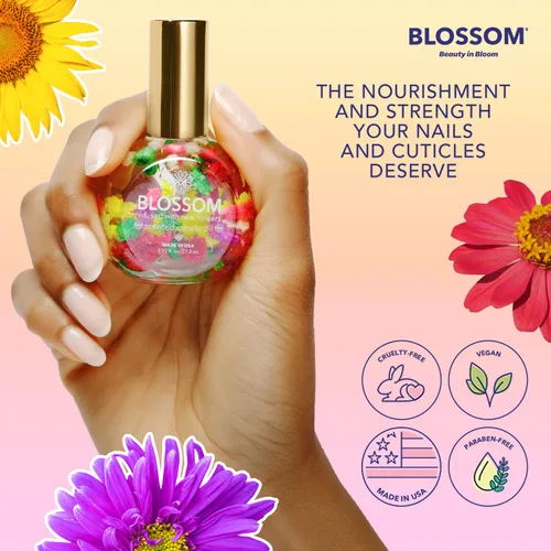 Vista 3 de Blossom Hidratante, hidratante, fortalecedor, aceite perfumado para cutículas, infundido con flores reales, fabricado en Estados Unidos, 1.84 fl oz