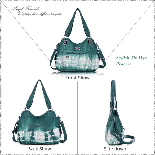 Vista 137 de Angel Barcelo - Bolsa de hombro amplia para mujer, diseño Hobo, cuero lavado