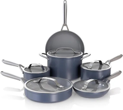 Vista 23 de Juego de ollas y sartenes Ninja antiadherentes Juego de utensilios de cocina de cerámica premium de vida extendida 9 piezas antiadherentes Gris