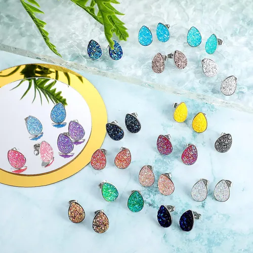 Vista 7 de Juego de 20 pares de aretes tipo dormilona de acero inoxidable, aretes perforados, joyería para mujer