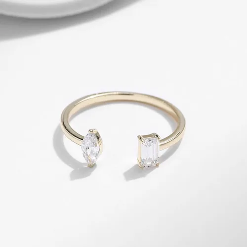 Vista 4 de Anillos de aniversario, juego de anillos de compromiso Anillo abierto ajustable con forma rectangular Moissanita Oro Amarillo