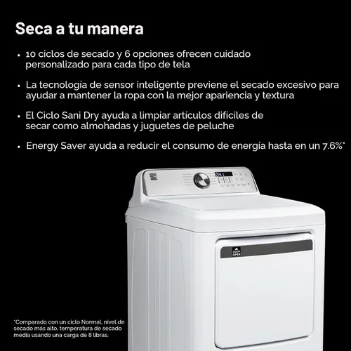 Vista 3 de Secadora eléctrica de carga frontal Kenmore de 7.0 pies cúbicos - con protector para reducir arrugas y estática - Secado con sensor inteligente