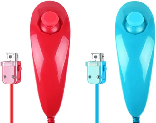 Vista 3 de Poulep Gesture Controller and Nunchuck Joystick with Silicone Case for Wii Wii U Console (red + Light Blue)