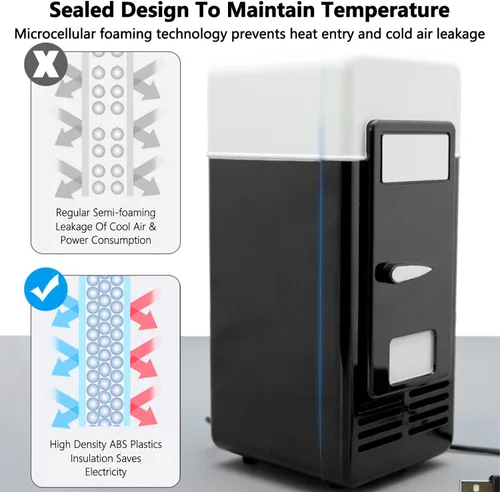 Vista 4 de Riloer Mini refrigerador portátil para automóvil, 5 V 10 W, enfriador y calentador de ahorro de energía, mini refrigerador USB LED con luz LED